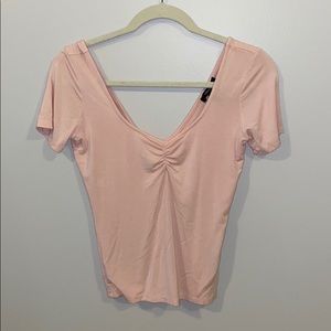 Baby pink scoop cinched neck top